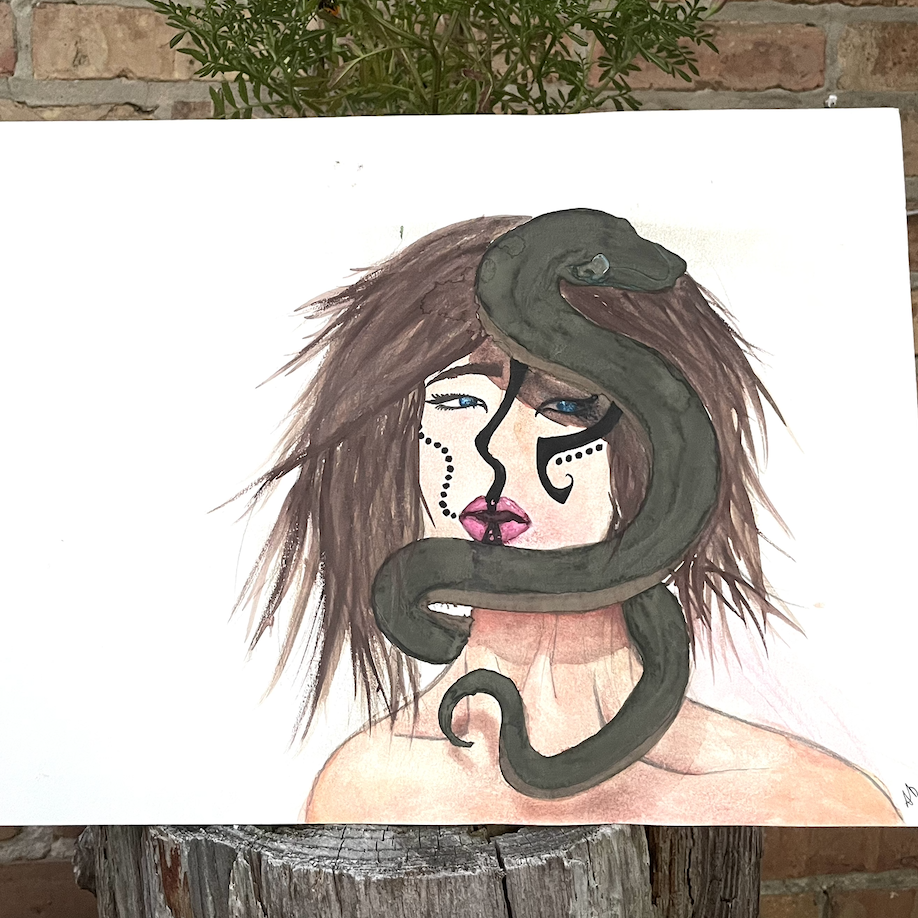 Serpent's Whisper (Light-skinned Girl with Snake)